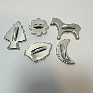 Vintage Set of 5 Fun Shaped Metal Cookie Cutters Moon, Leaf, Horse, Tree, Flower